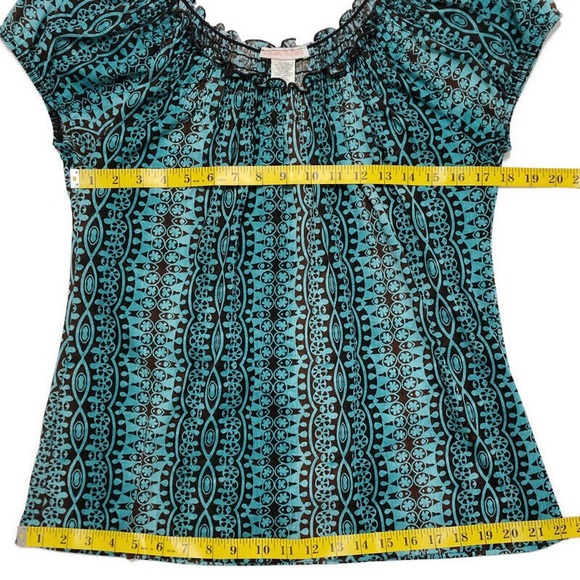 CLAUDIA RICHARD Boho Peasant Top Blue Brown Sz LG - Picture 13 of 15